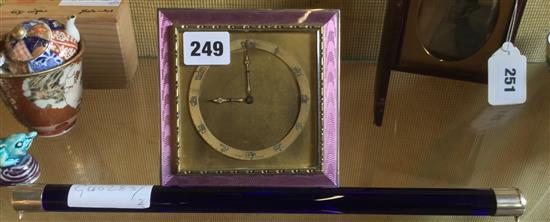 Enamel clock, Bristol blue glass and silver rest